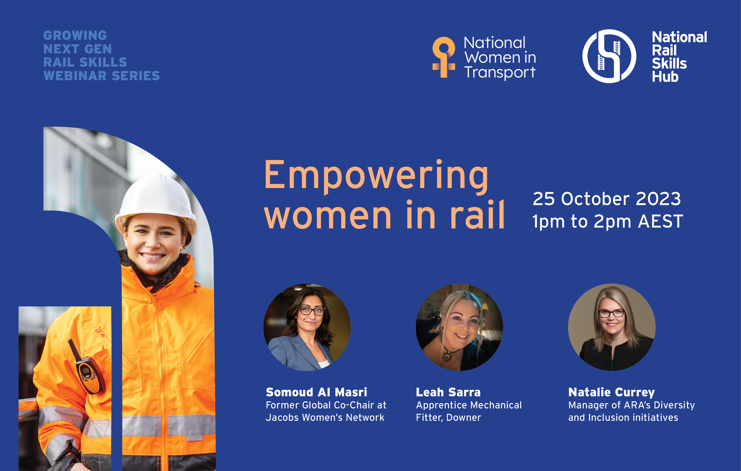 Image to promote the webinar Empowering women in rail, with link to registration site